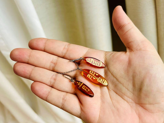 sada medových skleněných šperků "Drak a fénix" náhrdelník a náušnice