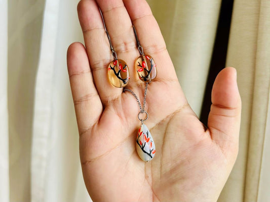 sada skleněných šperků "Šípkový čaj" náhrdelník a náušnice