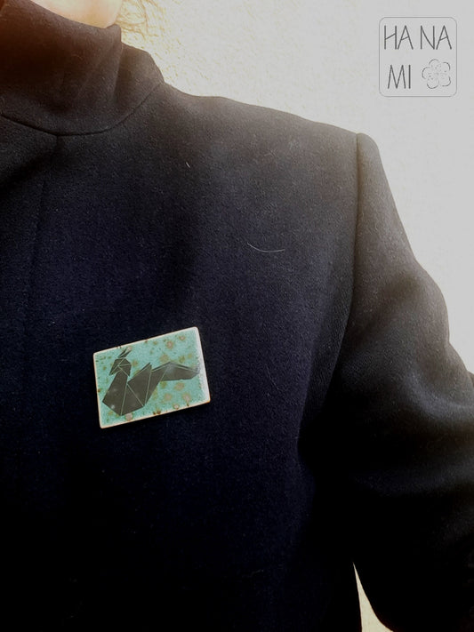 keramická brož tyrkysová "Origami drak"