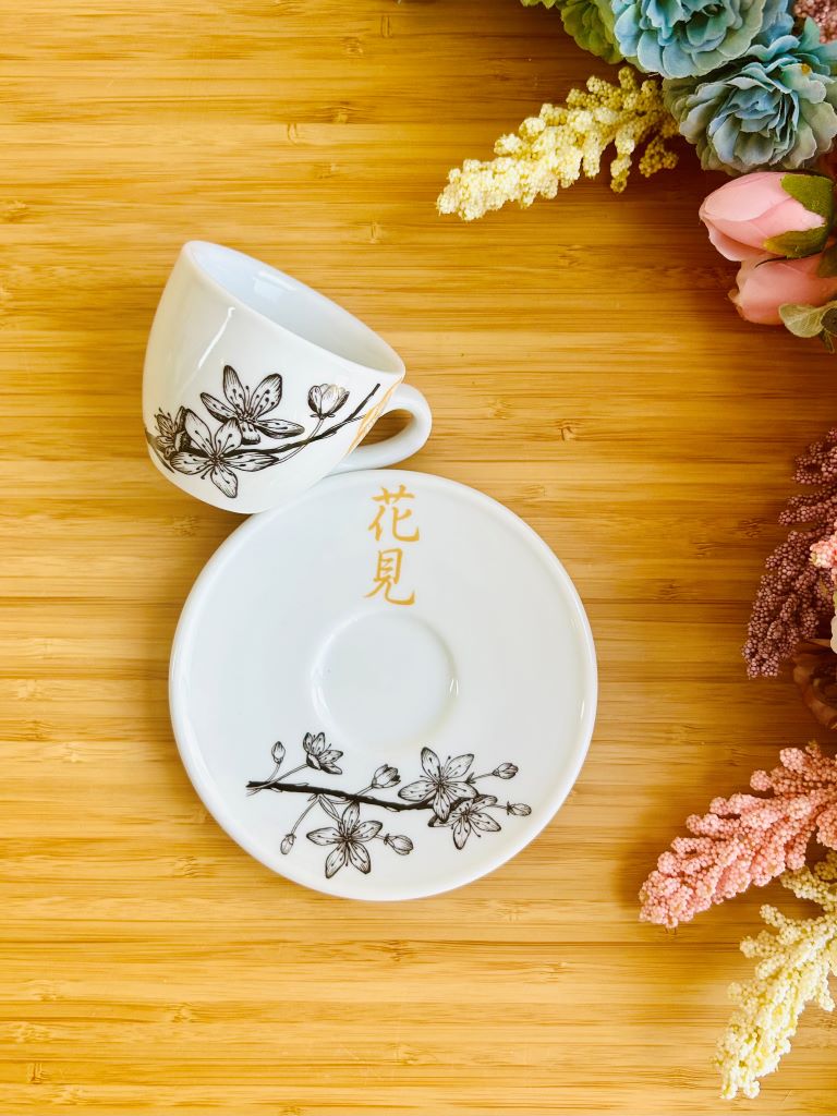 malý hrnek s podšálkem "Sakura" se zlatou 90 ml