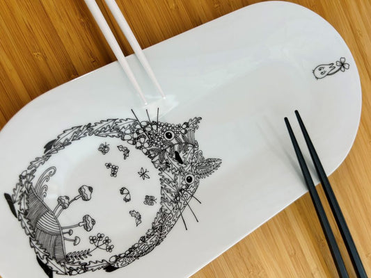 Porcelánový tác na sushi "Totoro" 35x18 cm