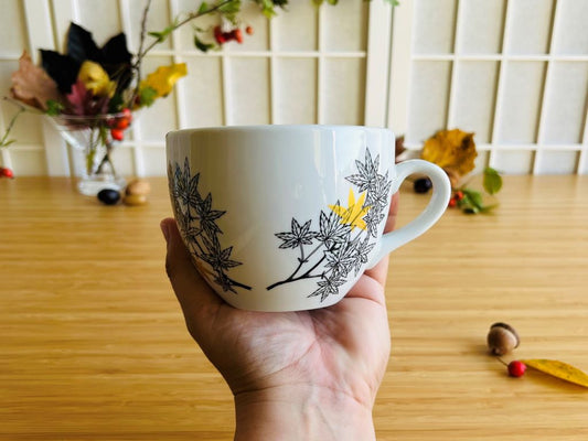 sada hrnek široký + lžička "Javory" se zlatou