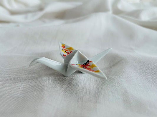 porcelánový origami jeřáb "Podzimní večer" stojící