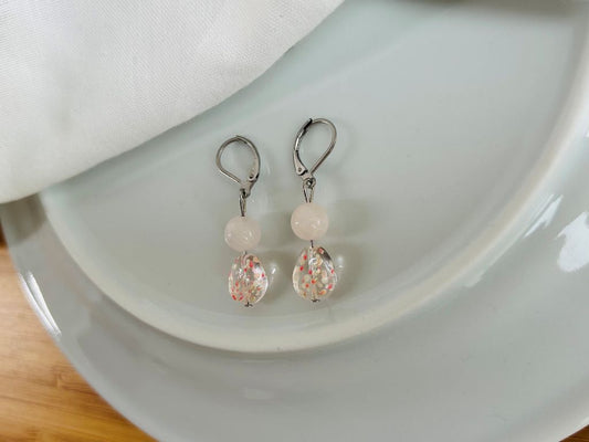 Skleněné náušnice "Ráno pod sakurou" s růženínem