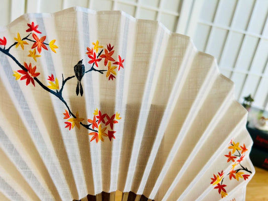 Luxusní skládací vějíř "Podzimní večer" ručně malovaný