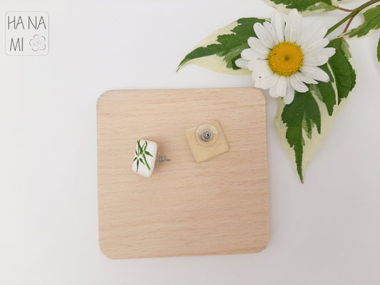 keramické náušnice "Bambusový háj" čtverec