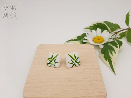 keramické náušnice "Bambusový háj" čtverec