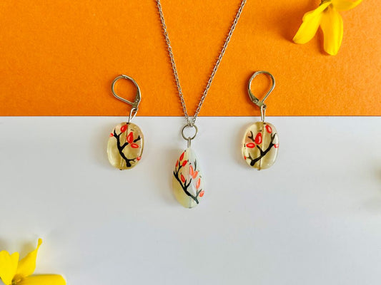 sada skleněných šperků "Šípkový čaj" náhrdelník a náušnice