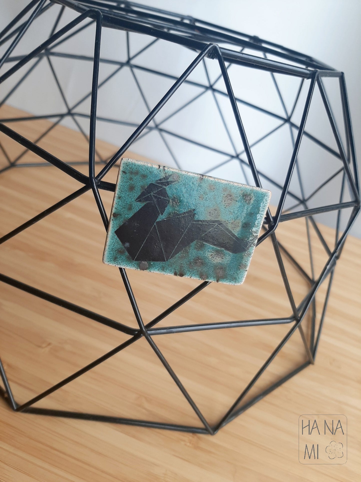 keramická brož tyrkysová "Origami drak"
