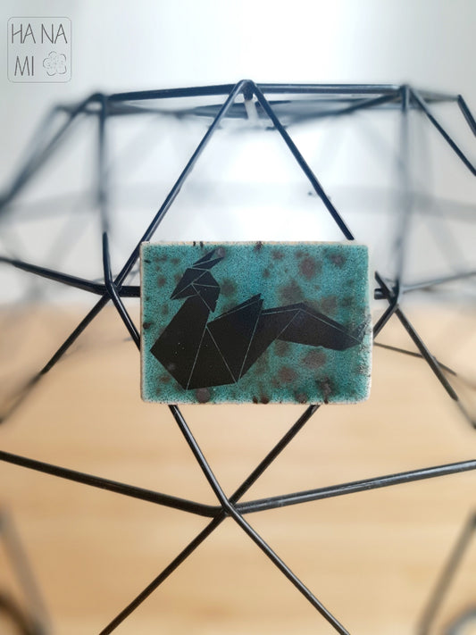 keramická brož tyrkysová "Origami drak"