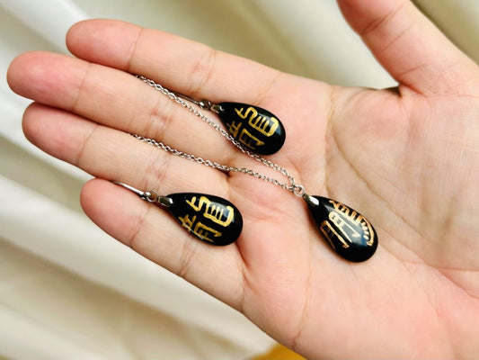 sada černých skleněných šperků "Drak a fénix" náhrdelník a náušnice