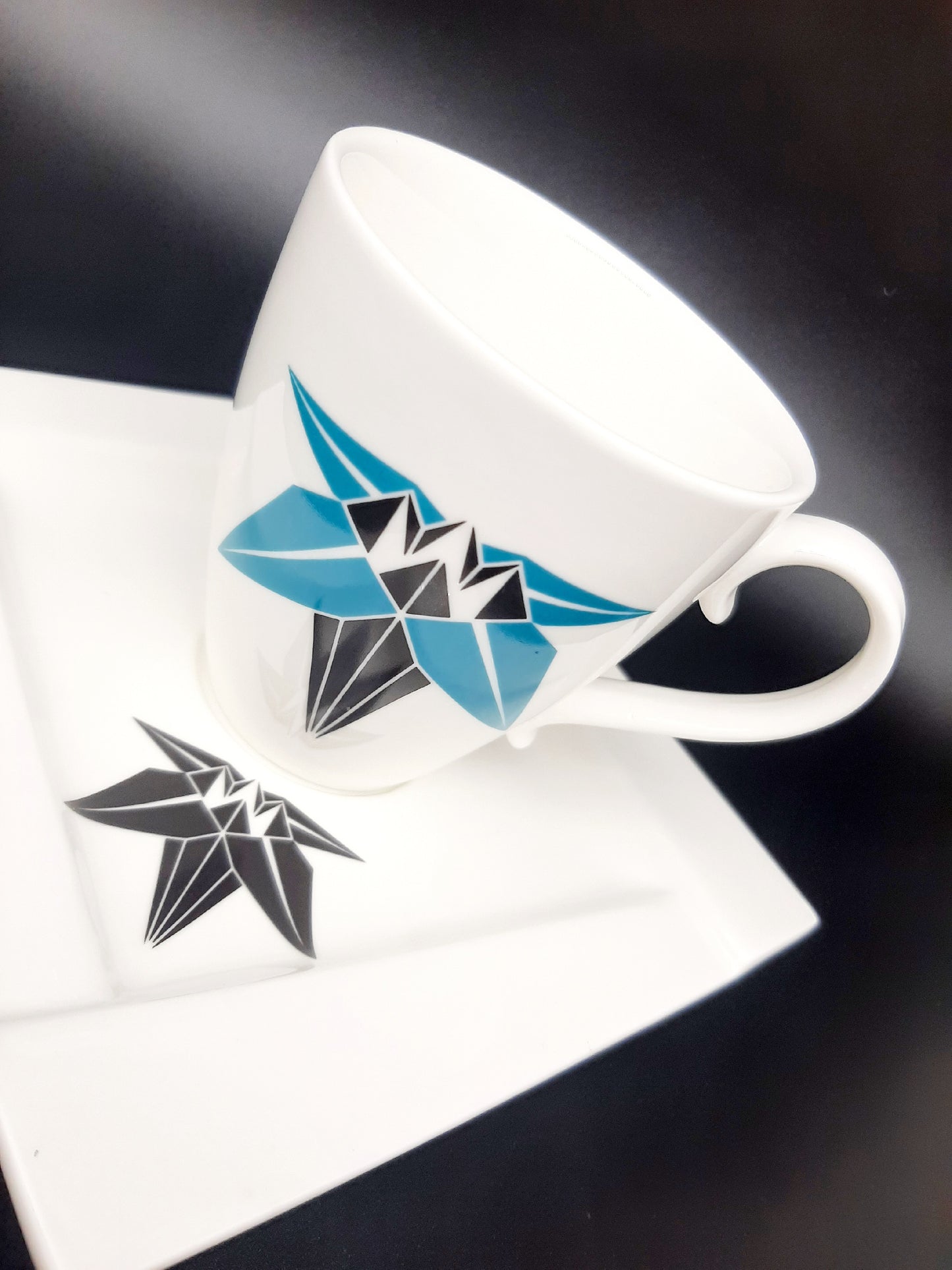 Kubistická čajová souprava "Origami FLORAL" vintage