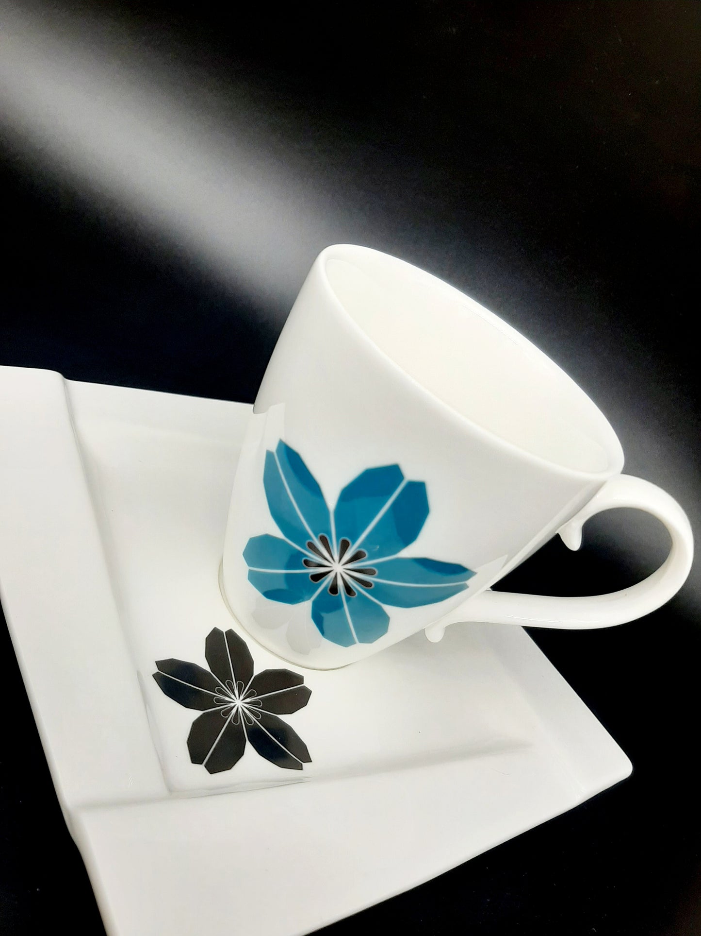 Kubistická čajová souprava "Origami FLORAL" vintage