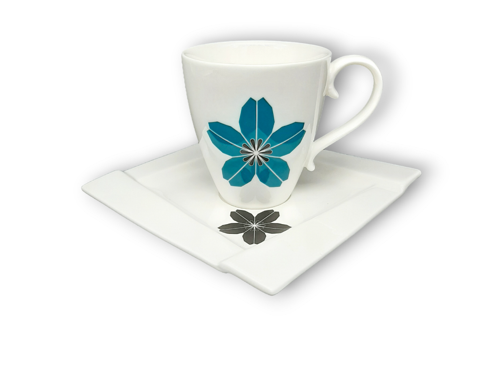 Kubistická čajová souprava "Origami FLORAL" vintage