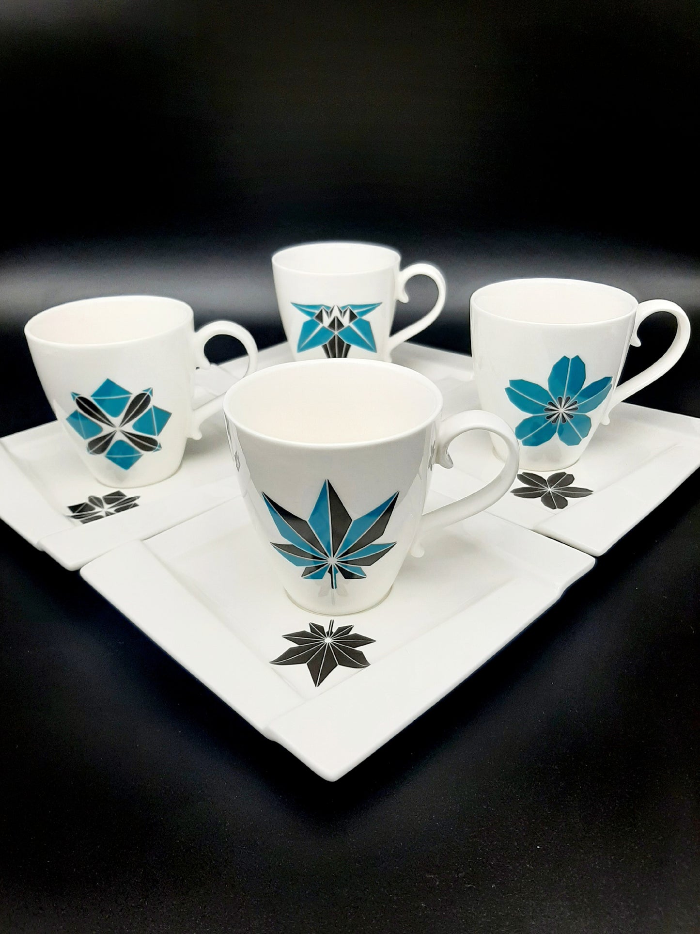 Kubistická čajová souprava "Origami FLORAL" vintage