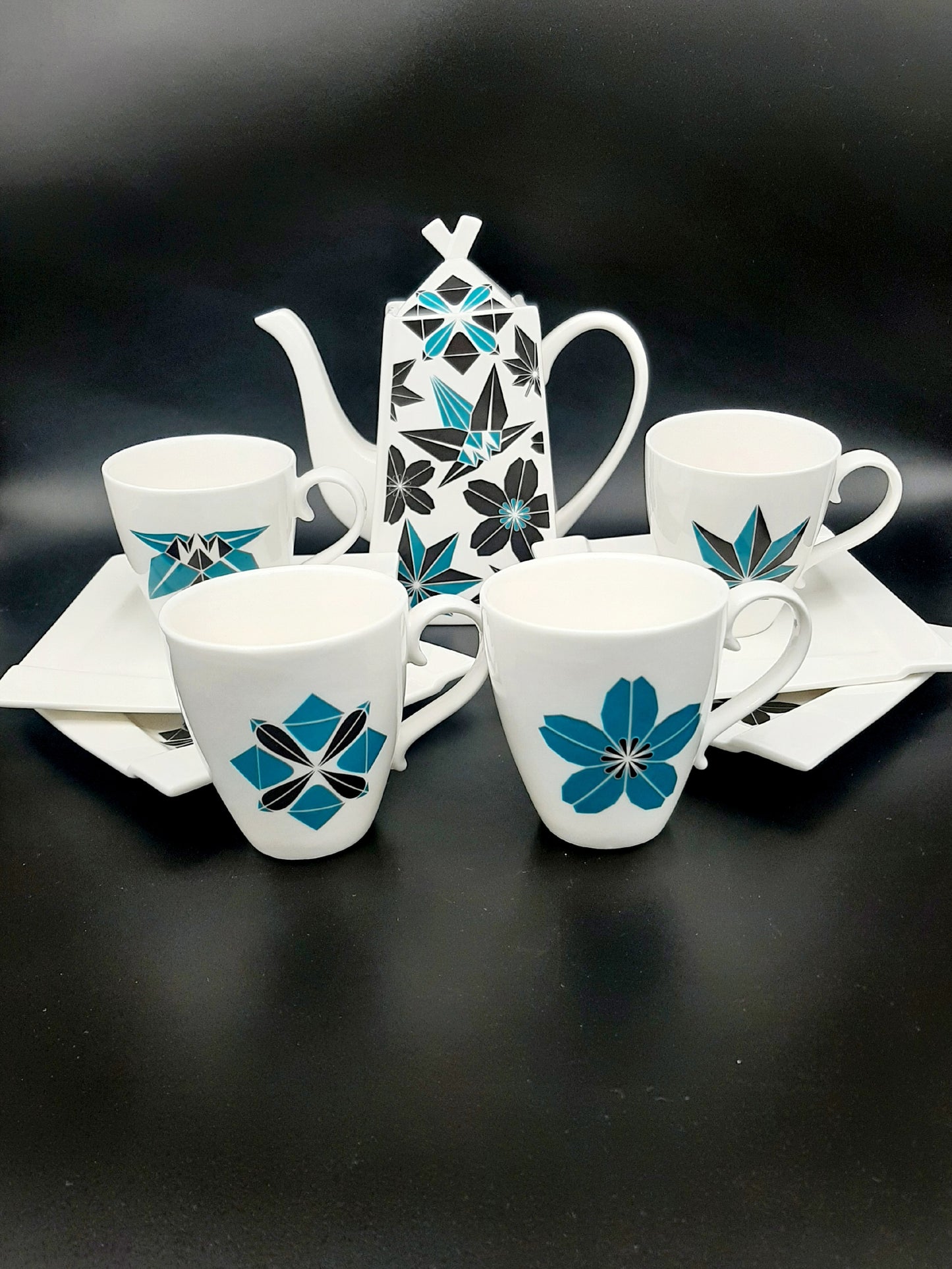 Kubistická čajová souprava "Origami FLORAL" vintage