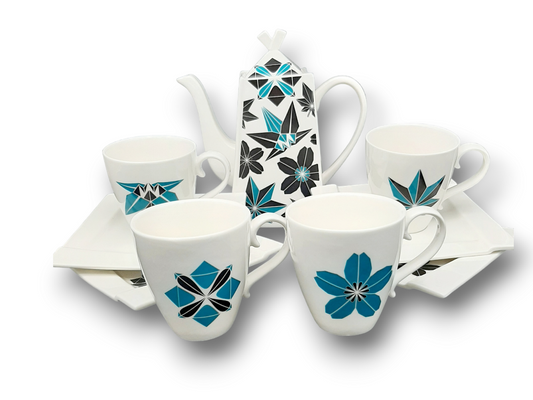 Kubistická čajová souprava "Origami FLORAL" vintage
