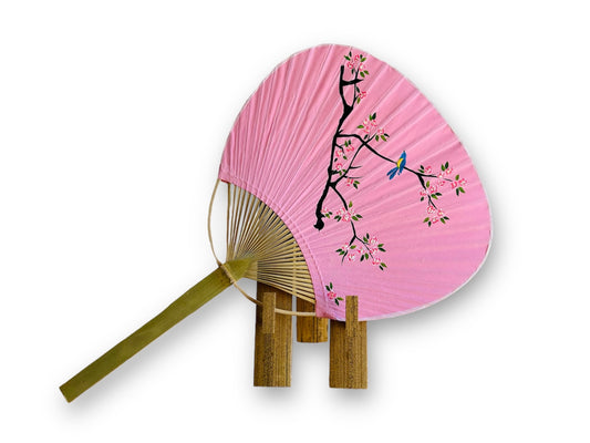 kulatý papírový vějíř "Ptáček na sakuře" ručně malovaný