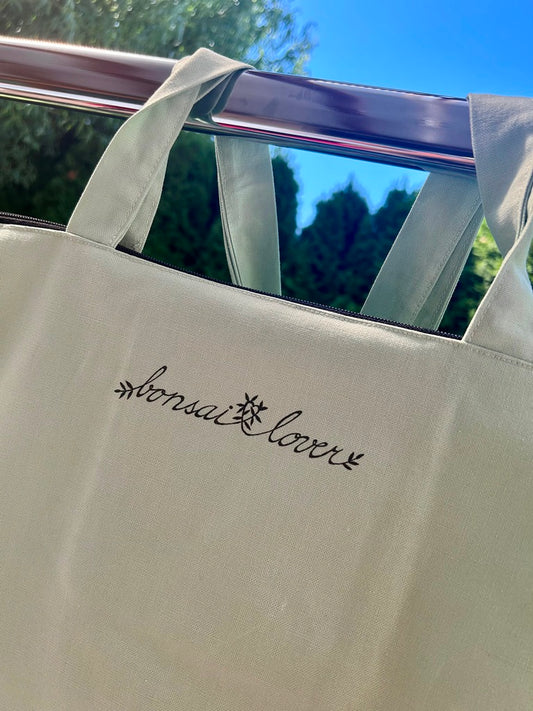 světle zelená nákupní taška "Bonsai lover" se zipem a vnitřní kapsou