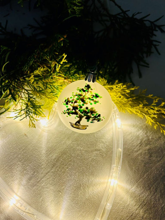 vánoční koulička "Bonsai lover" mrazivá 6 cm