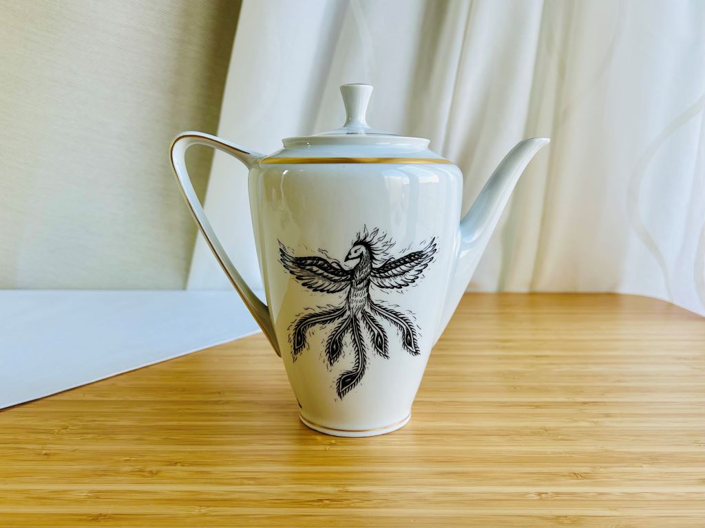 Zlatá vintage čajová souprava "Drak a Fénix"