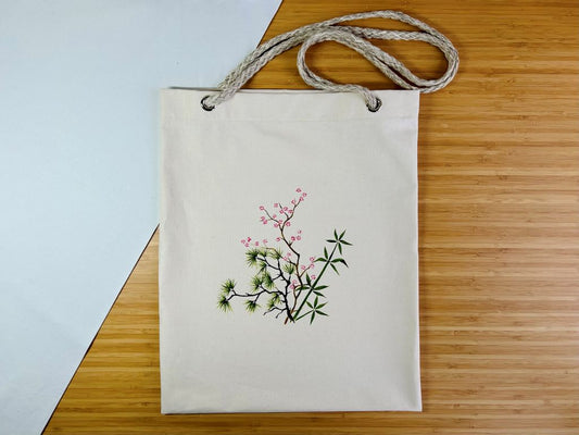 nákupní taška "Tři přátelé zimy" se šňůrovými uchy