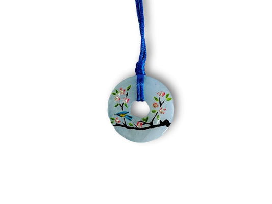 náhrdelník donut "Ptáček na sakuře" křišťál