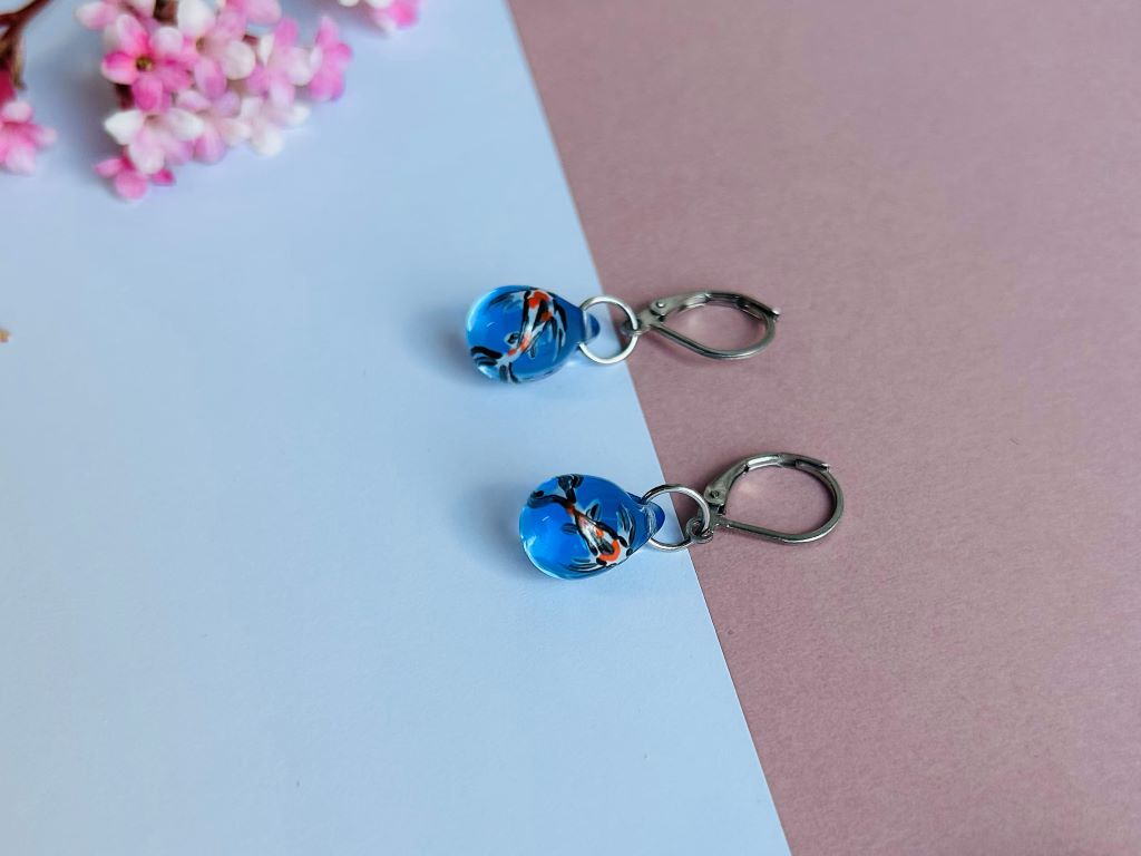 modré skleněné náušnice "Jezerní drahokamy aneb koi kapříci"