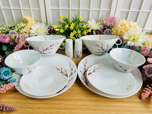 velká jídelní souprava "Ráno pod sakurou" 11 kusů a 2 sady příborů