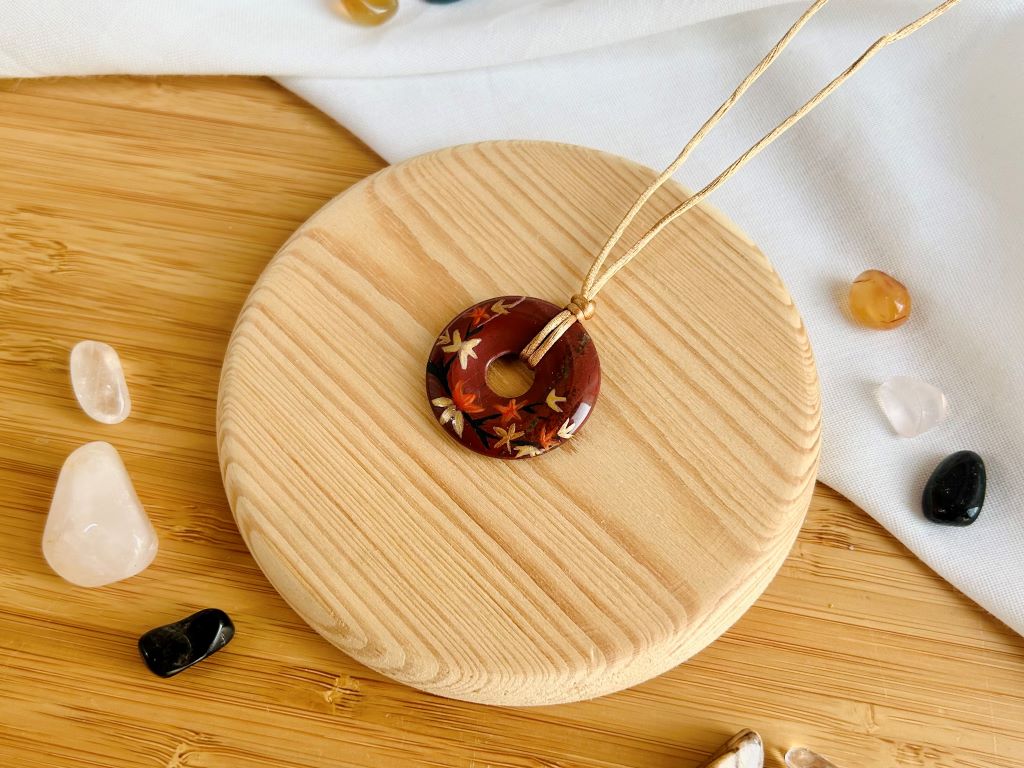 náhrdelník donut "Podzimní večer" červený jaspis