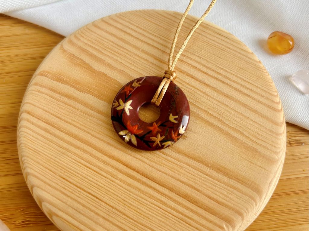 náhrdelník donut "Podzimní večer" červený jaspis