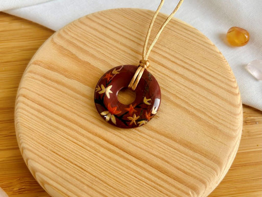 náhrdelník donut "Podzimní večer" červený jaspis