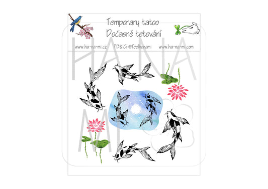 Dočasná tetovačka "Jezerní drahokamy aneb koi kapříci v lotosovém jezírku"