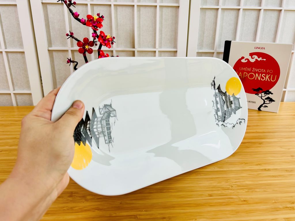 Porcelánový tác na sushi "Japonský hrad a pagoda" 40x20 cm
