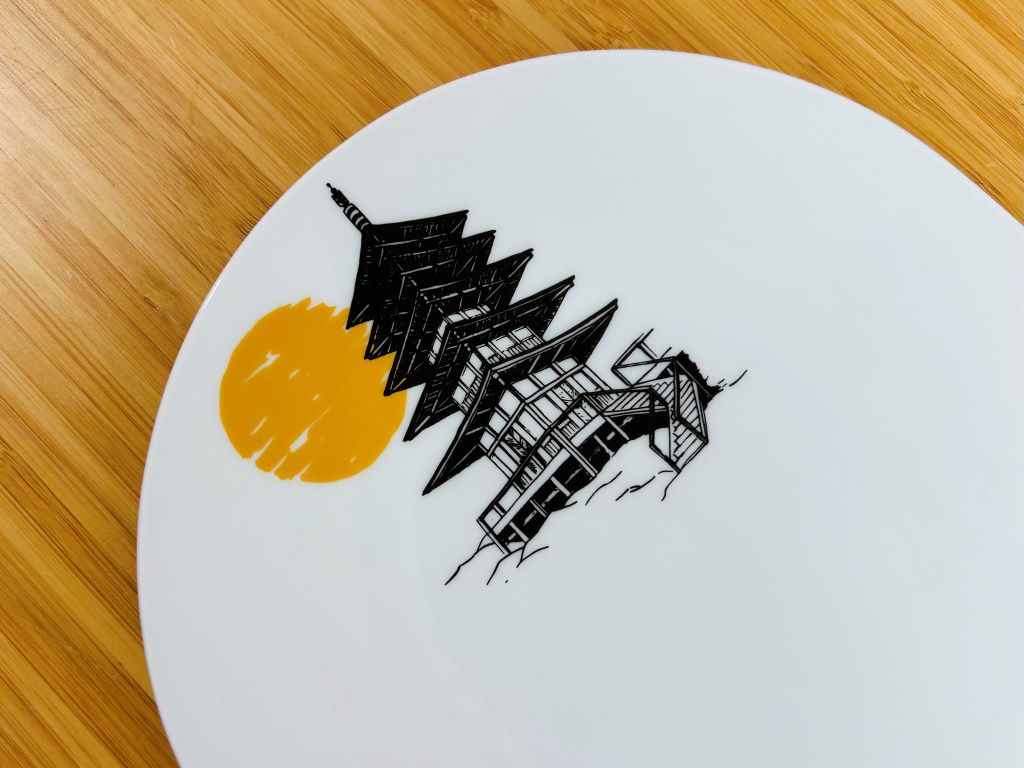Porcelánový tác na sushi "Japonský hrad a pagoda" 40x20 cm
