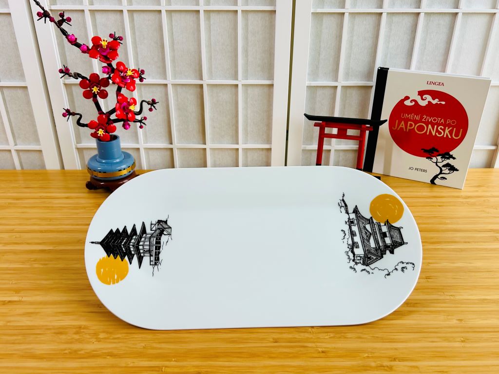 Porcelánový tác na sushi "Japonský hrad a pagoda" 40x20 cm
