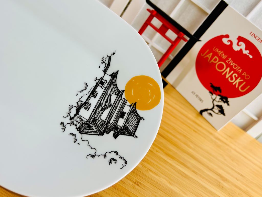 Porcelánový tác na sushi "Japonský hrad a pagoda" 40x20 cm