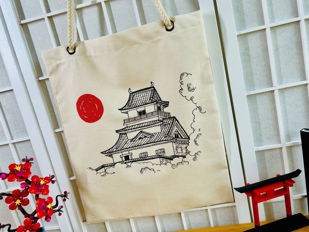 nákupní taška "Japonský hrad" se šňůrovými uchy