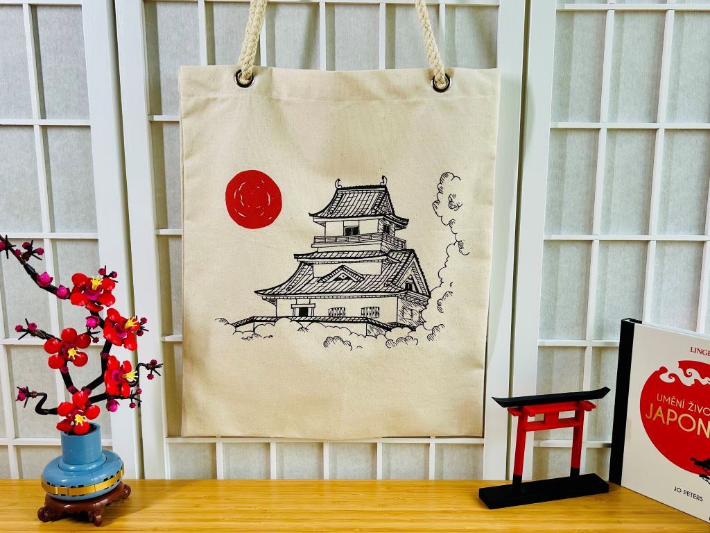 nákupní taška "Japonský hrad" se šňůrovými uchy