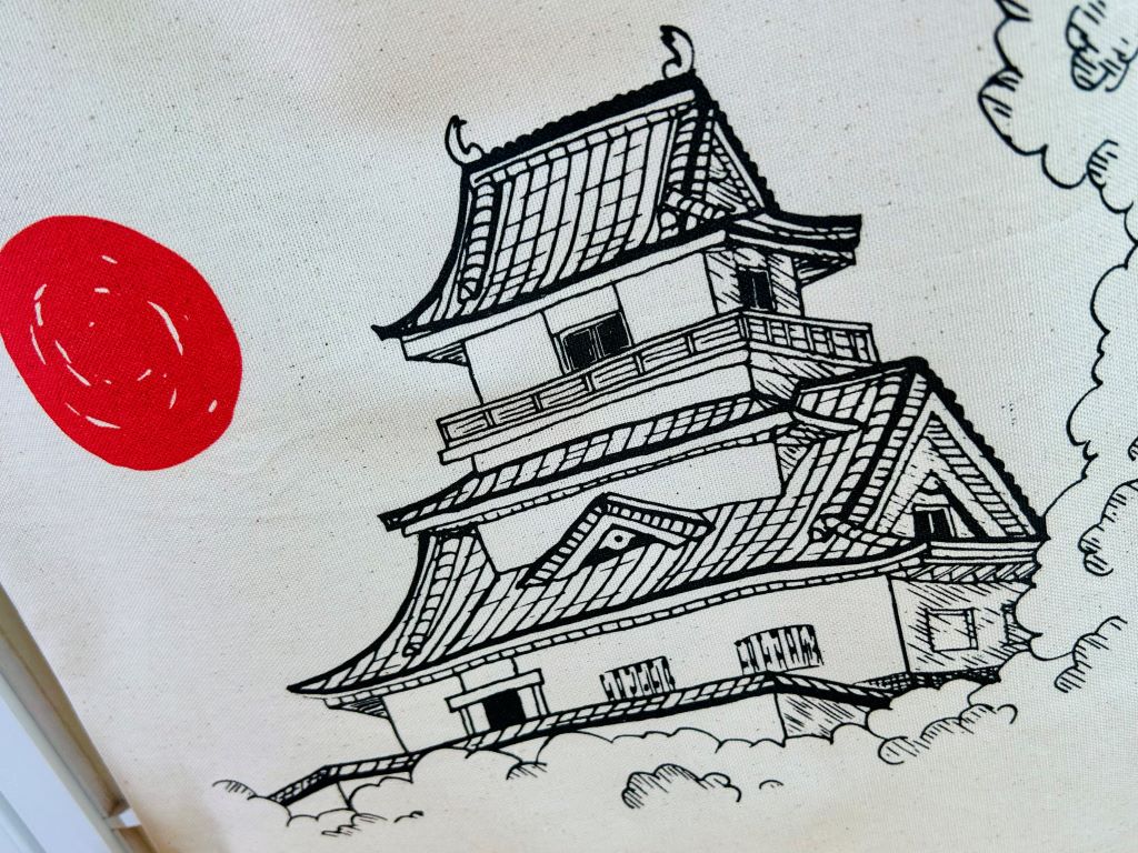 nákupní taška "Japonský hrad" se šňůrovými uchy