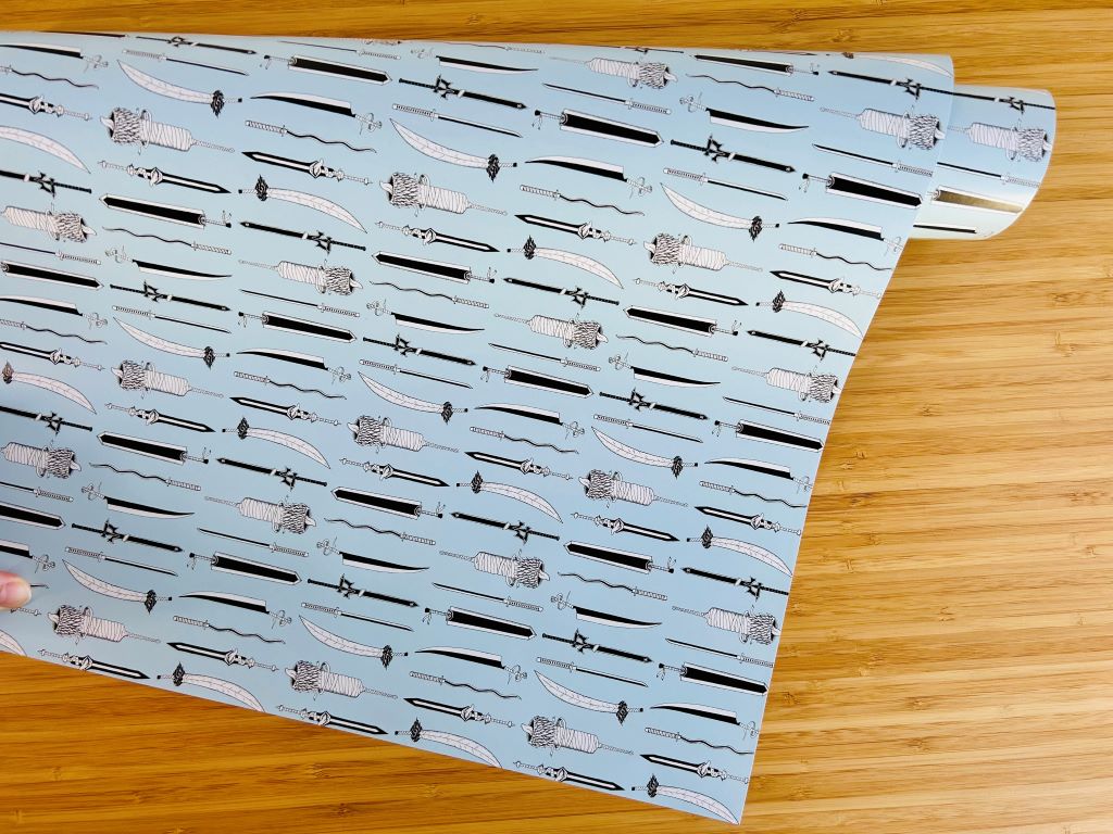 Balící papír "Anime meče" 475 x 680 mm