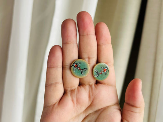 keramické náušnice  "Jezerní drahokamy aneb koi kapříci" zelené