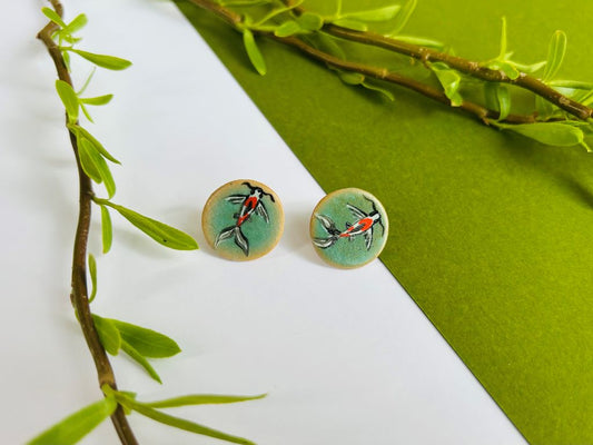 keramické náušnice  "Jezerní drahokamy aneb koi kapříci" zelené