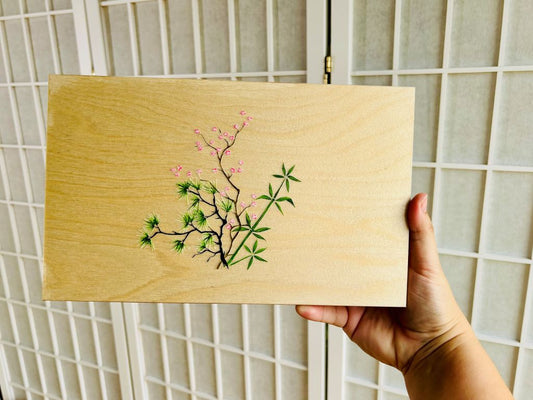 dřevěná krabička "Tři přátelé zimy" na jídelní hůlky a odkladače