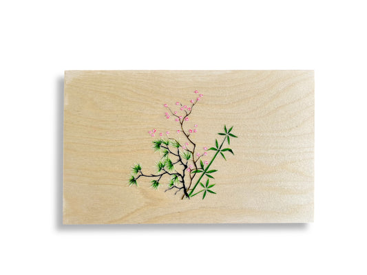 dřevěná krabička "Tři přátelé zimy" na jídelní hůlky a odkladače