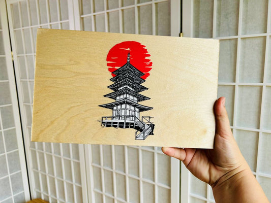 dřevěná krabička "Pagoda" na jídelní hůlky a odkladače