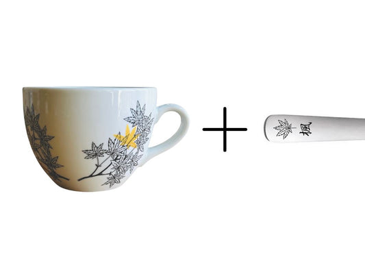 sada hrnek široký + lžička "Javory" se zlatou