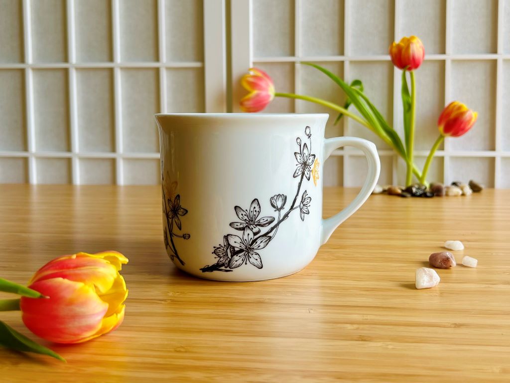 sada hrnek velký + lžička "Sakura" se zlatou