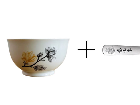 sada miska kulatá + lžička "Magnolie" se zlatou