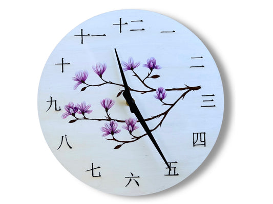 Luxusní dřevěné hodiny "Pavoučí lilie" 29 cm